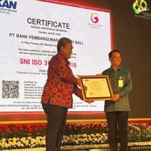 Penyerahan Sertifikat SNI ISO 37001:2016 Sistem Manajemen Anti Penyuapan pada PT. Bank Pembangunan Daerah Bali